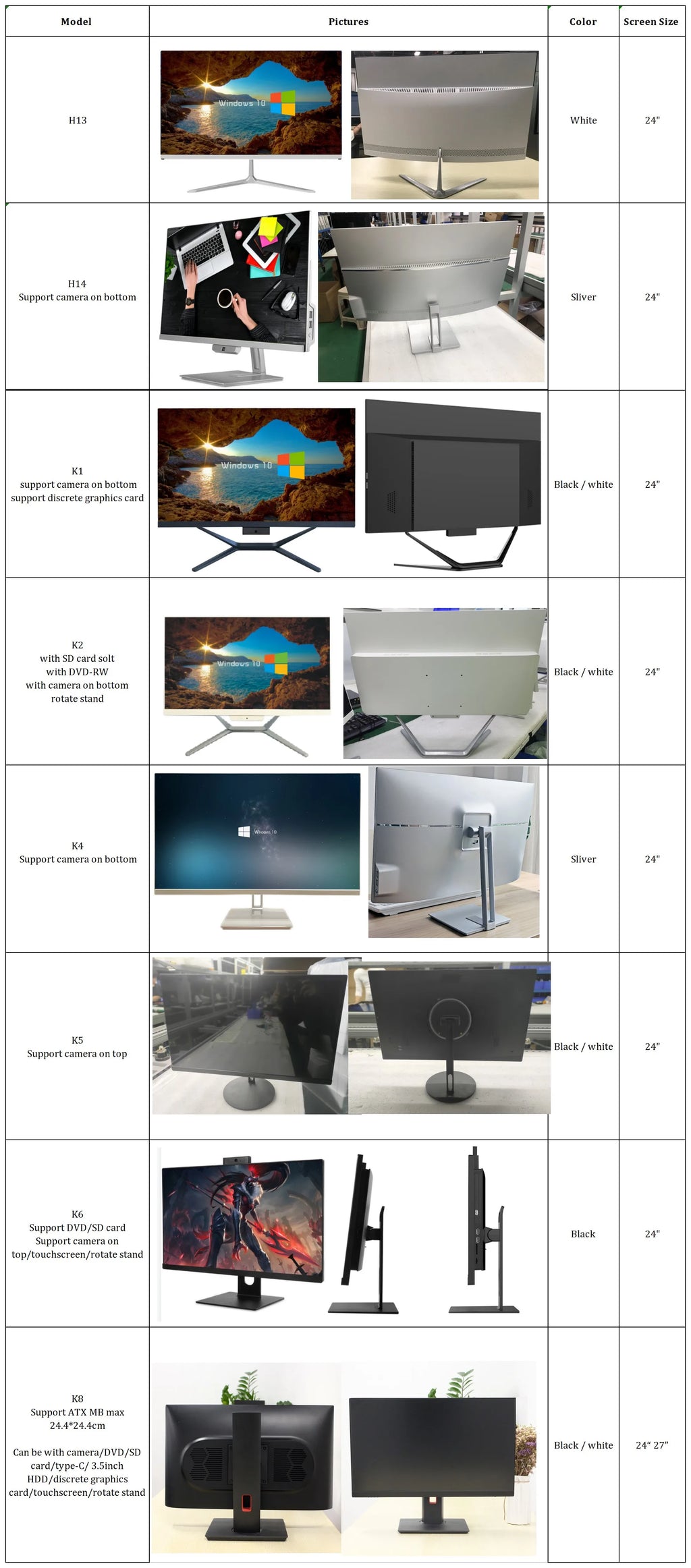 factory price 24 inch  i7 i9  CPU price core touch screen desktop monoblock pc all-in-one all in one computers gaming pc gamer