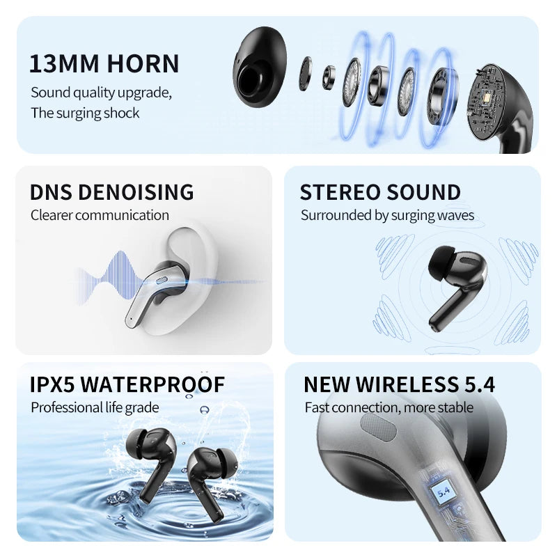 Hot-selling Noise-Canceling Wireless In-Ear Headphones with Digital Display Waterproof Sweatproof Long Battery Life BT Earphones