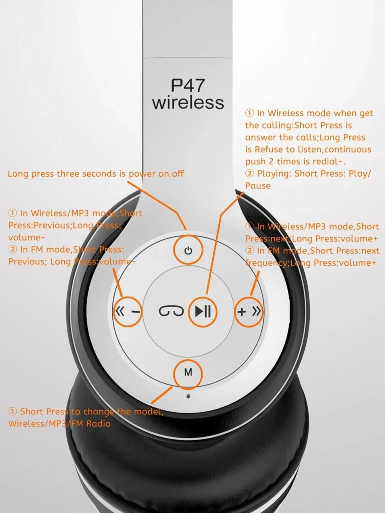 P47 Wireless Bluetooth Headphone With Microphone Foldable Headsets Bass HiFi Sound Music Stereo Earphone For Smartphones TV Game