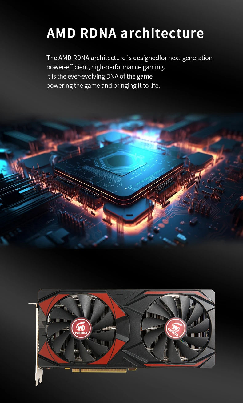 Veineda Graphics Card RX 5700XT 8GB  GPU GDDR6 256Bit 8pin+6pin 7nm DP*3 HDMI*1  Video Card Support Desktop CPU placa de video