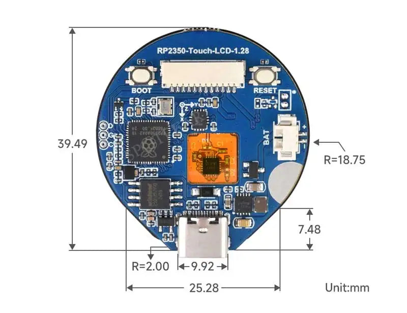 Raspberry Pi Pico 2 RP2350 1.28 inch Round LCD Development Board With Case Option Display Screen QMI8658 6-Axis