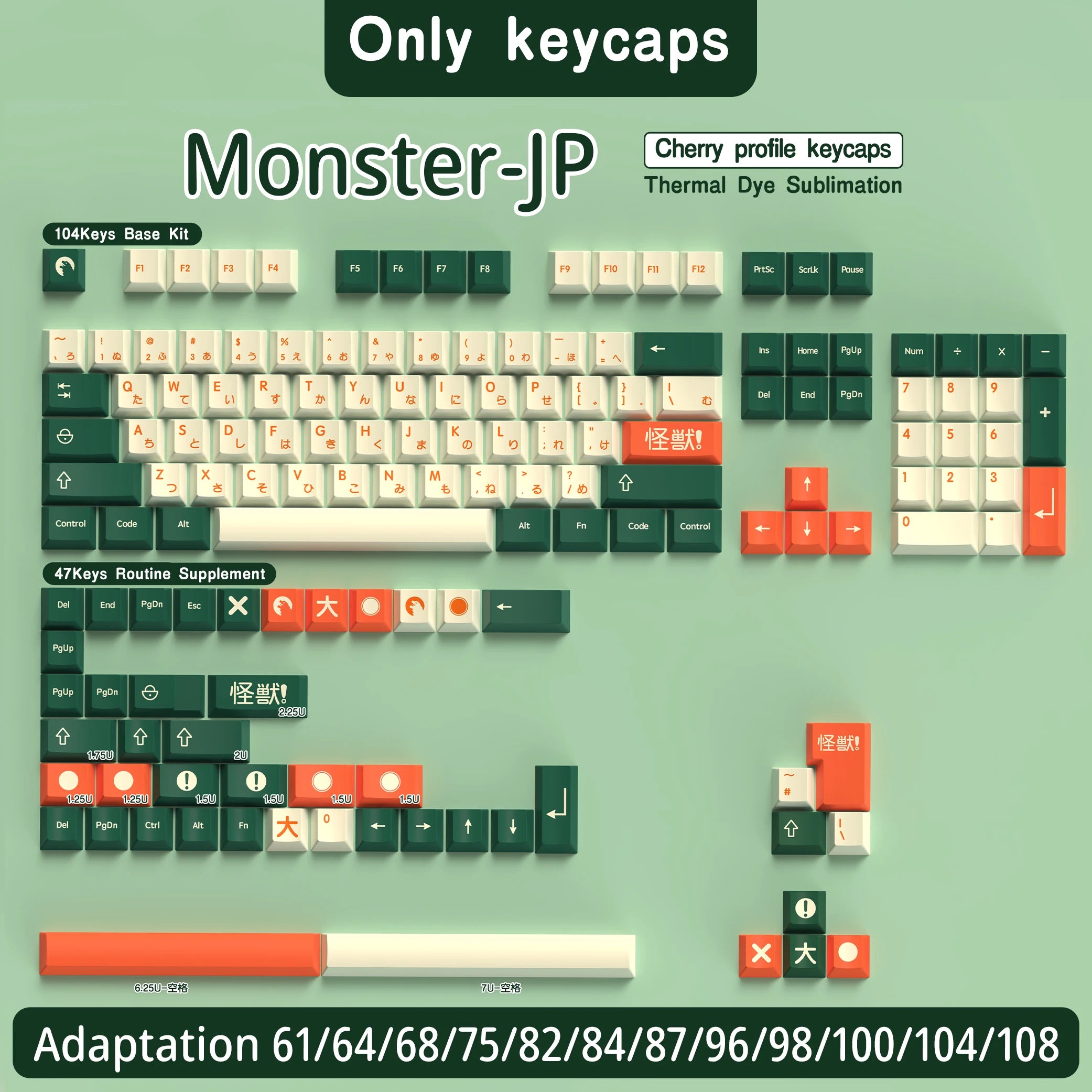 Monsters Cherry Profile PBT Keycaps Brazilian Japanese Korean German Spanish French Keycap For Mechanical Keyboard ISO Enter 7U