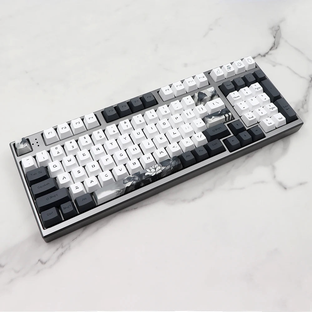 German French Spain Ink Lotus Pbt Keycap OEM Profile Dye Sub Keycaps for Gk61 Rk61 68 980 108 QWERTZ AZERTY MX Keyboard Key Caps