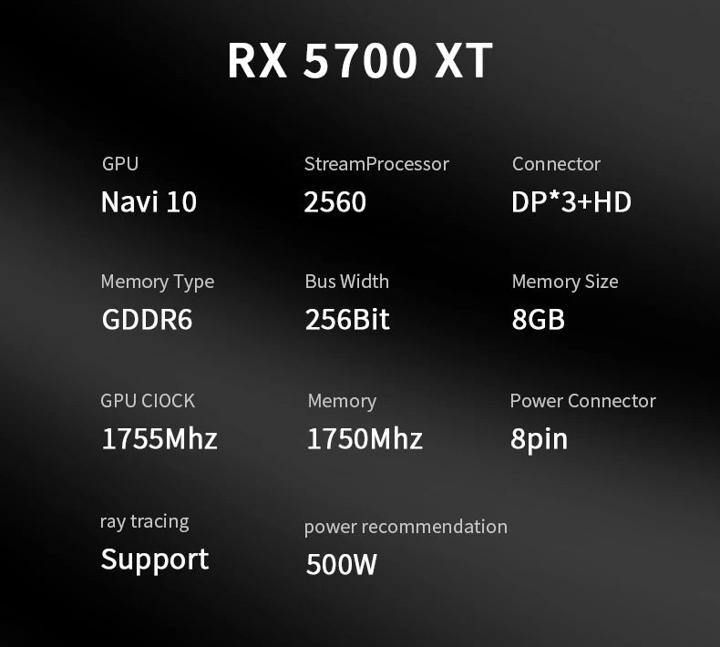 Veineda Graphics Card RX 5700XT 8GB  GPU GDDR6 256Bit 8pin+6pin 7nm DP*3 HDMI*1  Video Card Support Desktop CPU placa de video