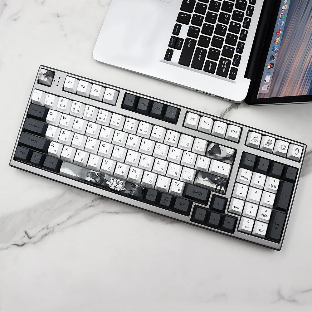 German French Spain Ink Lotus Pbt Keycap OEM Profile Dye Sub Keycaps for Gk61 Rk61 68 980 108 QWERTZ AZERTY MX Keyboard Key Caps