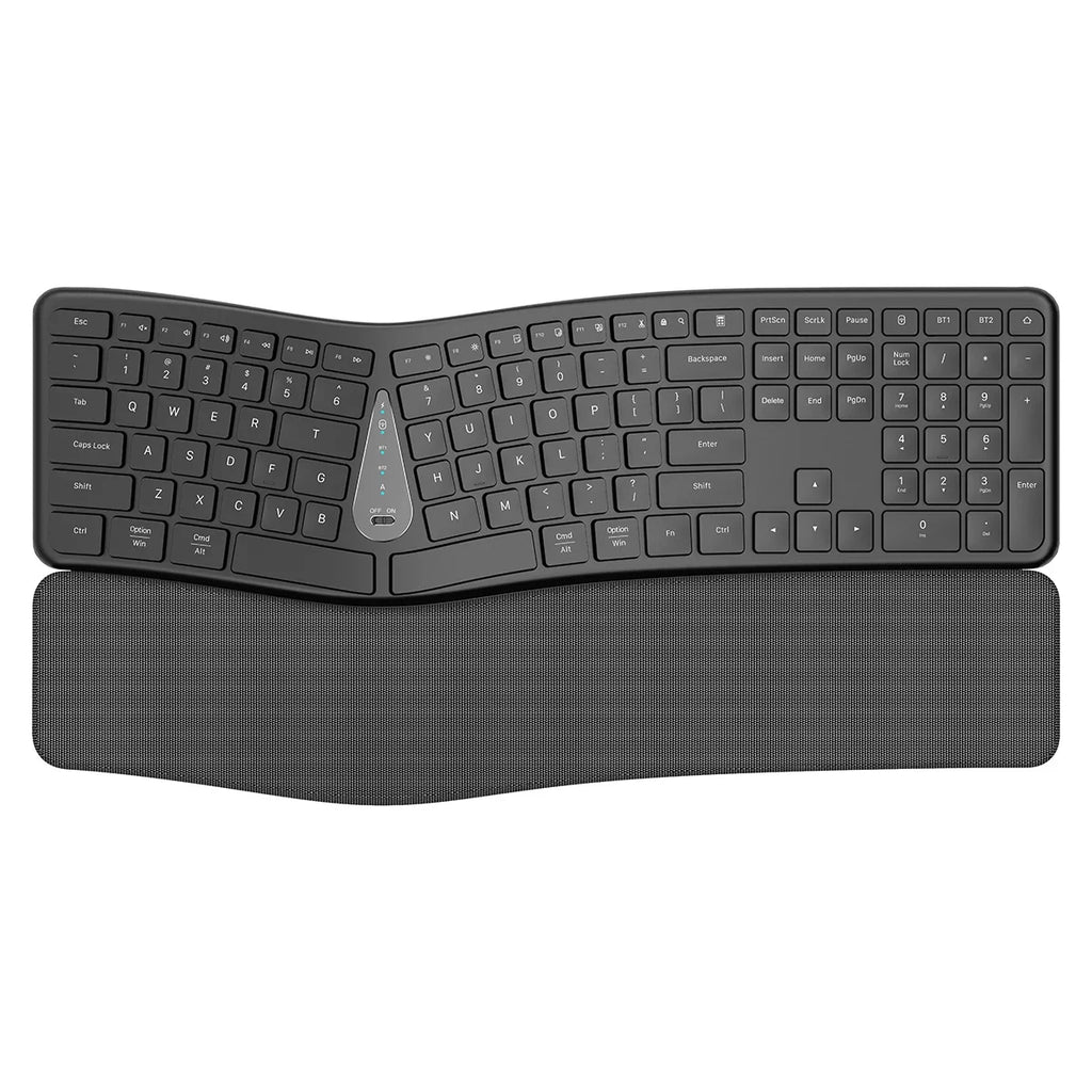 Ergonomic 2.4G Wireless Keyboard Comfortable Natural Typing,Palm Rest,Multi-Device Rechargeable Bluetooth Keyboard for Laptop