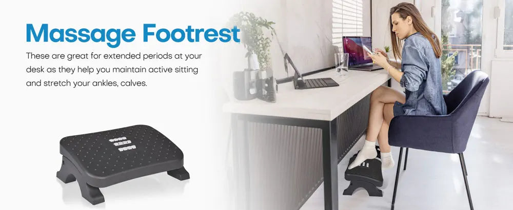 Ergonomic Under Desk Footrest with Massage Rollers120Lbs Capacity, Adjustable Height, Pain Relief for Office & Home