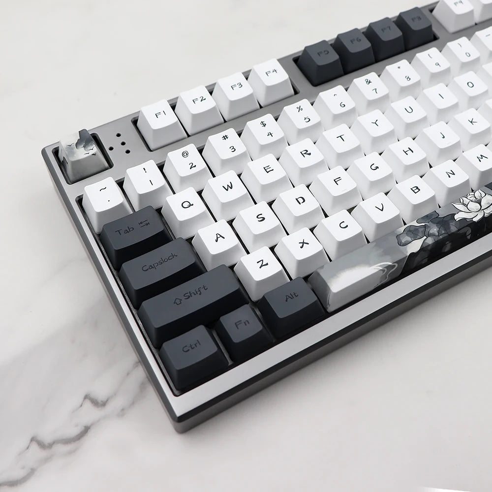 German French Spain Ink Lotus Pbt Keycap OEM Profile Dye Sub Keycaps for Gk61 Rk61 68 980 108 QWERTZ AZERTY MX Keyboard Key Caps