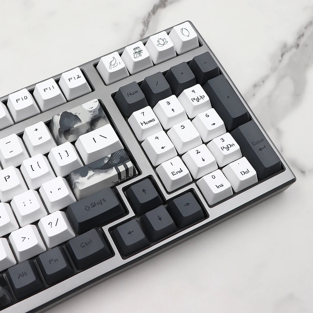 German French Spain Ink Lotus Pbt Keycap OEM Profile Dye Sub Keycaps for Gk61 Rk61 68 980 108 QWERTZ AZERTY MX Keyboard Key Caps