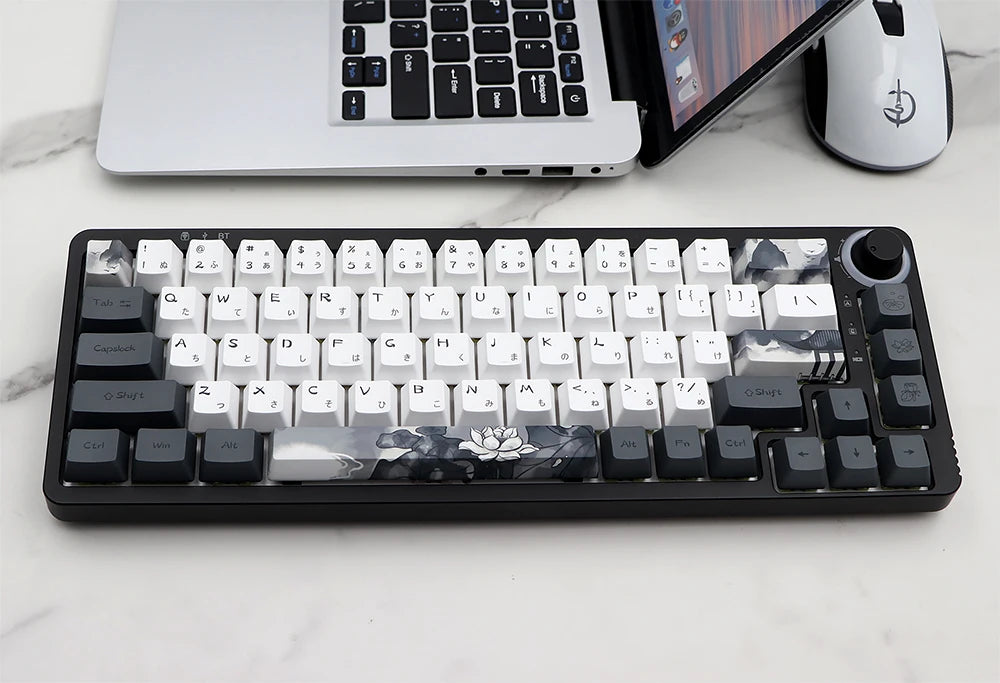 German French Spain Ink Lotus Pbt Keycap OEM Profile Dye Sub Keycaps for Gk61 Rk61 68 980 108 QWERTZ AZERTY MX Keyboard Key Caps