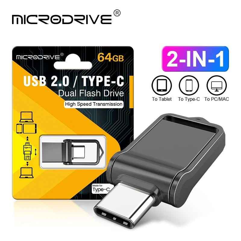 Type C USB2.0 Flash Drives Mini metal Pen Drive Type-C Ultra Dual Memory Stick 16GB 32GB 64GB 128GB Thumb Creative Business Gift