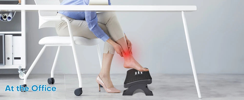 Ergonomic Under Desk Footrest with Massage Rollers120Lbs Capacity, Adjustable Height, Pain Relief for Office & Home