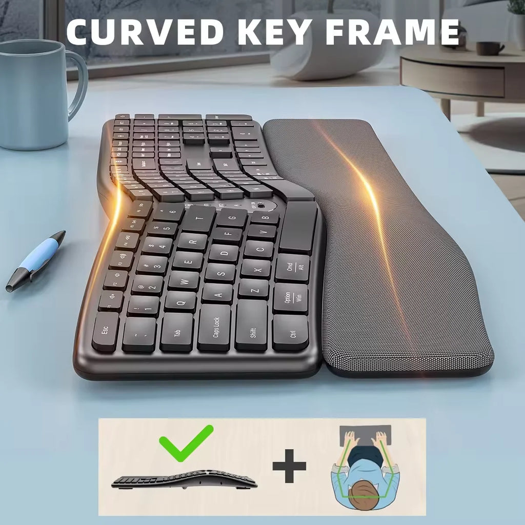 Ergonomic 2.4G Wireless Keyboard Comfortable Natural Typing,Palm Rest,Multi-Device Rechargeable Bluetooth Keyboard for Laptop