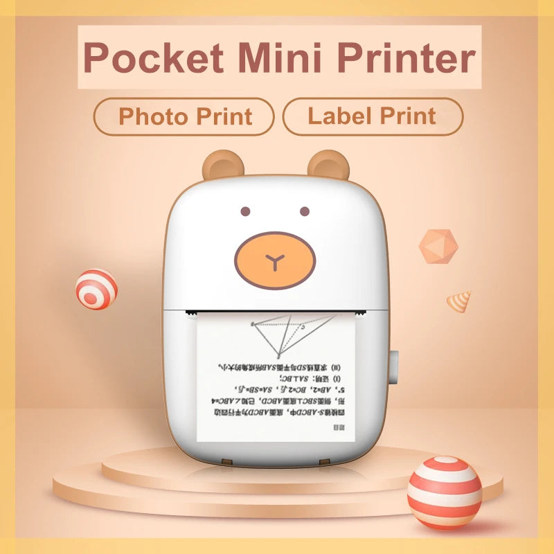 HD Meow Mini Label Printer Thermal Portable A8 Printers Sticker Transparent Paper 57mm Inkless Wireless 203dpi Android IOS Phone