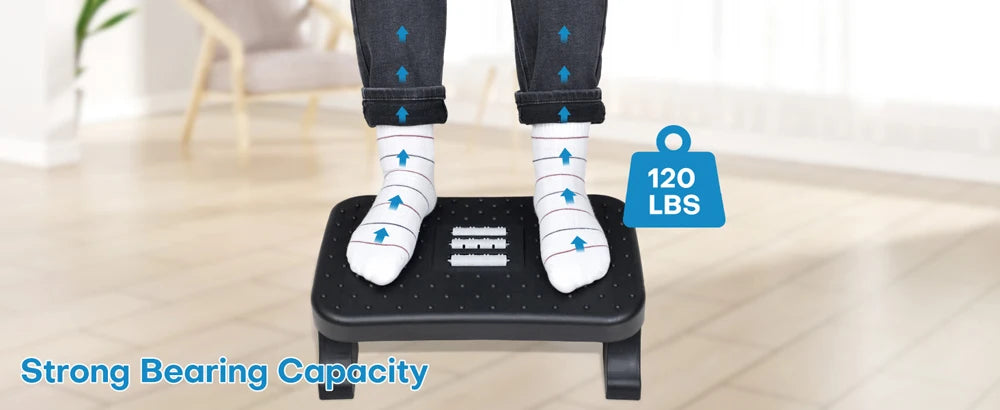 Ergonomic Under Desk Footrest with Massage Rollers120Lbs Capacity, Adjustable Height, Pain Relief for Office & Home
