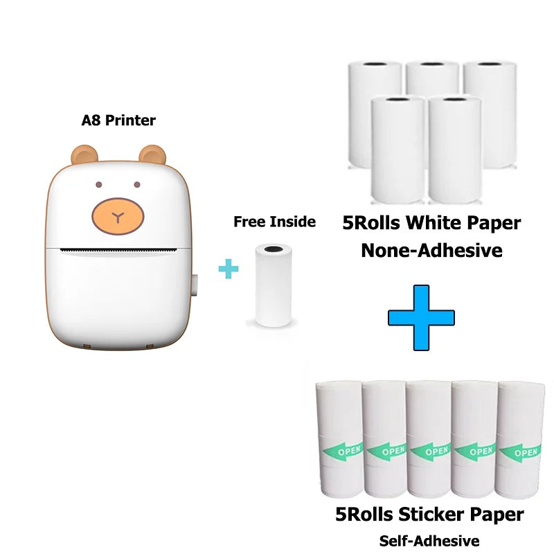 HD Meow Mini Label Printer Thermal Portable A8 Printers Sticker Transparent Paper 57mm Inkless Wireless 203dpi Android IOS Phone