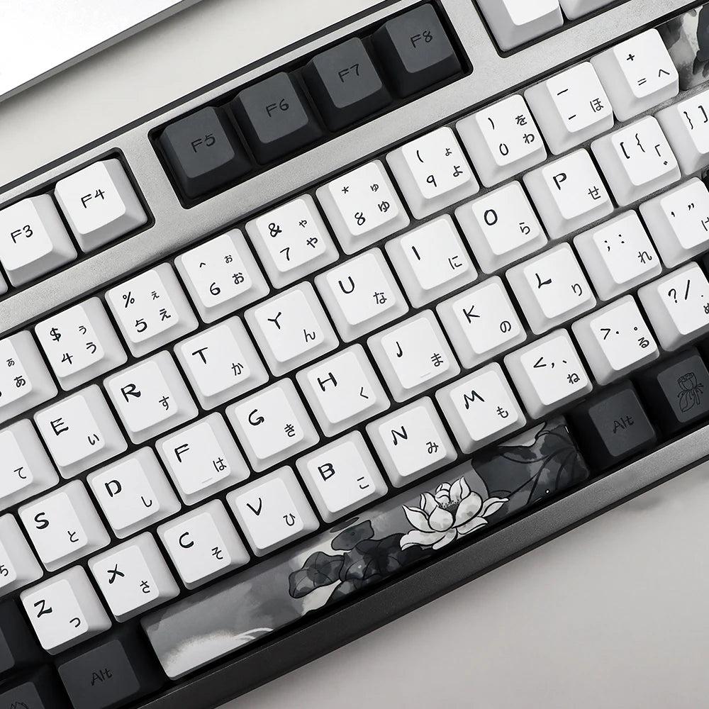 German French Spain Ink Lotus Pbt Keycap OEM Profile Dye Sub Keycaps for Gk61 Rk61 68 980 108 QWERTZ AZERTY MX Keyboard Key Caps