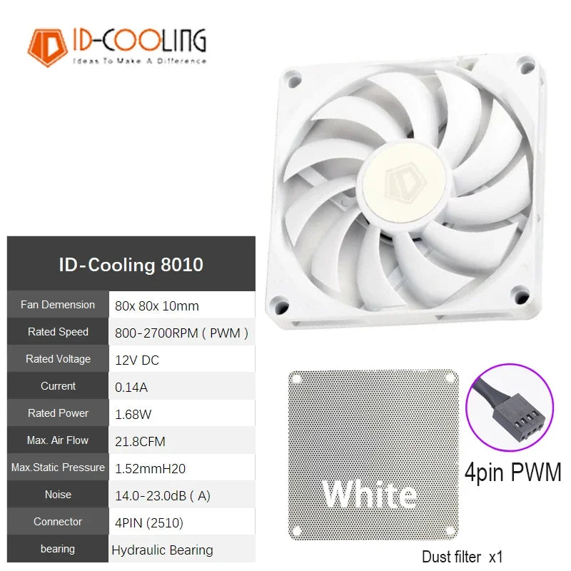ID-COOLING 8010 80mm Utrl Slim Thinckness 10mm Ultra-Thin PWM Temperature Control 8cm Chassis Cooling Fan