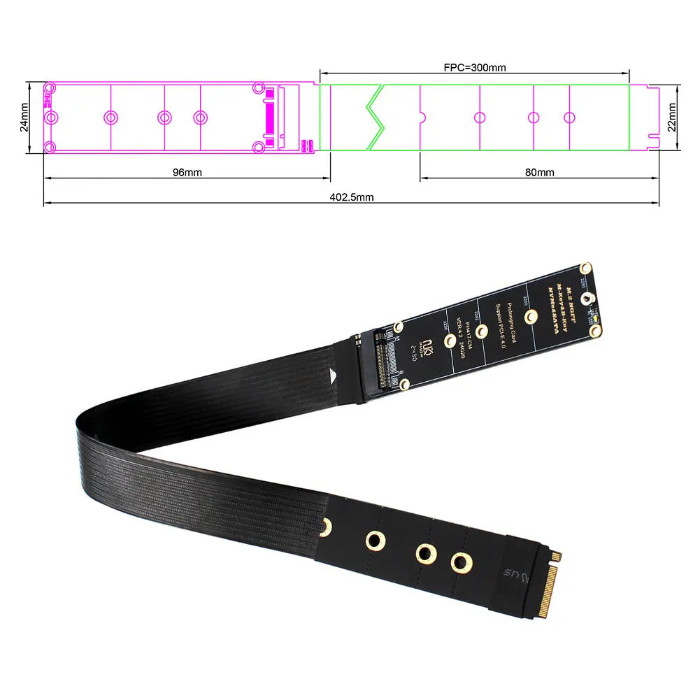 M.2 NVMe SSD Extension Cable Solid Drive Riser Card M.2 SSD PCI-Express 4.0 X4 M Key Extender for M.2 2230 2242 2260 2280 SSD
