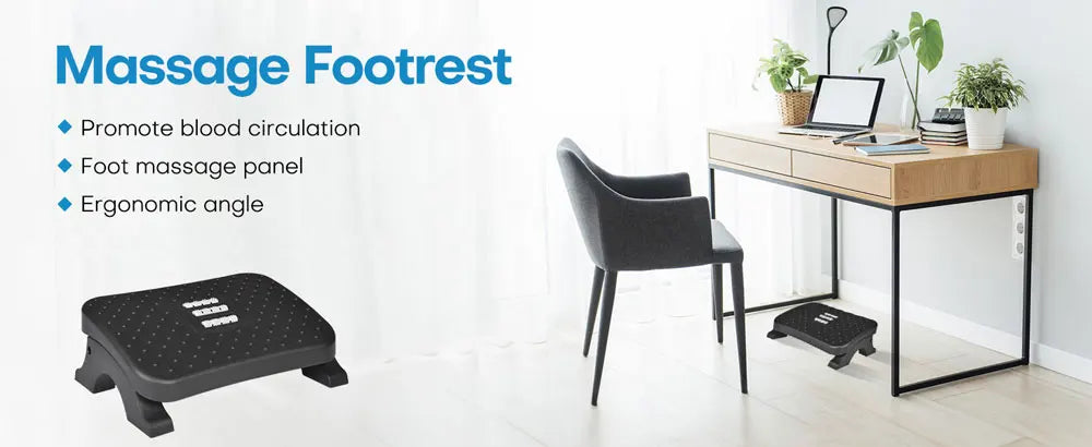 Ergonomic Under Desk Footrest with Massage Rollers120Lbs Capacity, Adjustable Height, Pain Relief for Office & Home